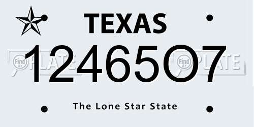 12465O7 Texas License Plate