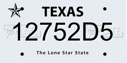 12752D5 Texas License Plate