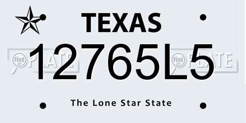 12765L5 Texas License Plate