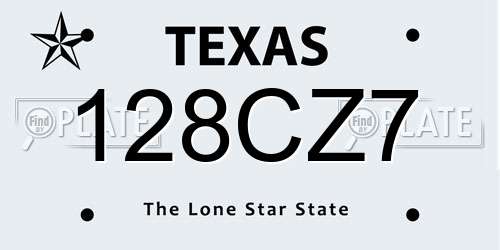 128CZ7 Texas License Plate