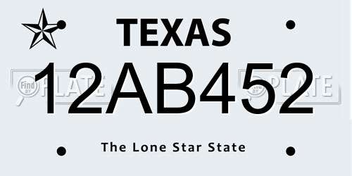 12AB452 Texas License Plate