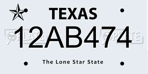 12AB474 Texas License Plate