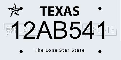 12AB541 Texas License Plate