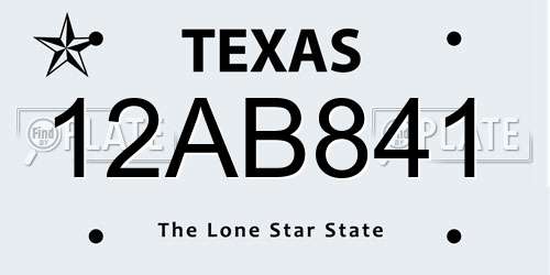 12AB841 Texas License Plate