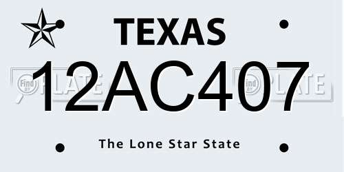 12AC407 Texas License Plate