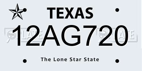 12AG720 Texas License Plate