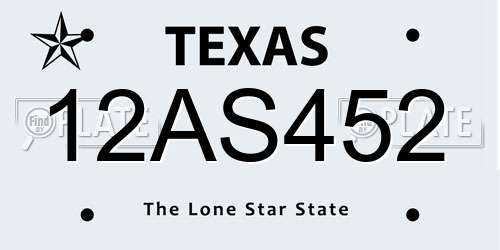 12AS452 Texas License Plate