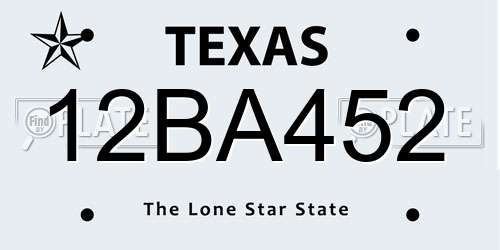 12BA452 Texas License Plate
