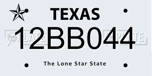 12BB044 Texas License Plate