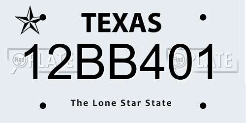 12BB401 Texas License Plate