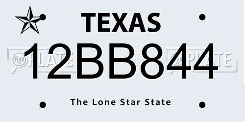 12BB844 Texas License Plate