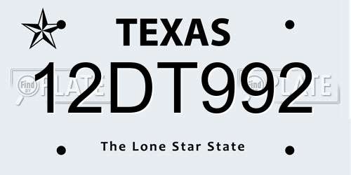 12DT992 Texas License Plate