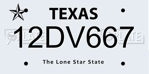 12DV667 Texas License Plate