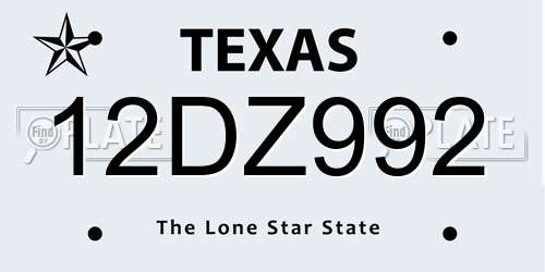 12DZ992 Texas License Plate