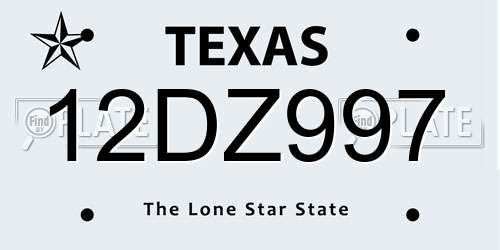 12DZ997 Texas License Plate