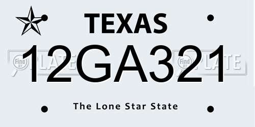12GA321 Texas License Plate