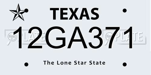 12GA371 Texas License Plate