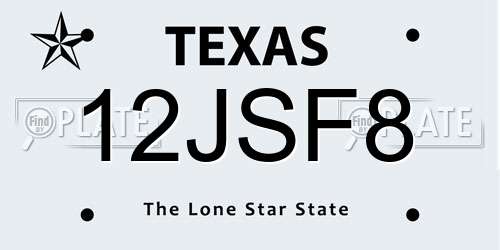 12JSF8 Texas License Plate