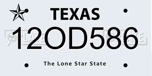 12OD586 Texas License Plate