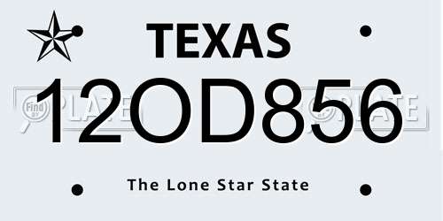 12OD856 Texas License Plate