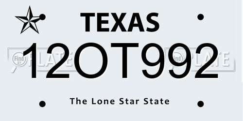 12OT992 Texas License Plate