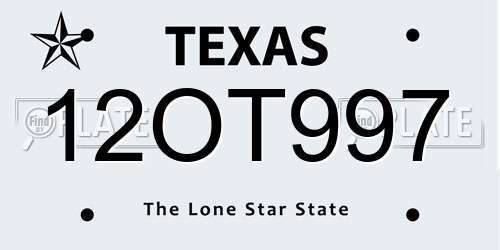 12OT997 Texas License Plate