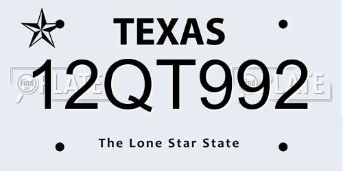 12QT992 Texas License Plate