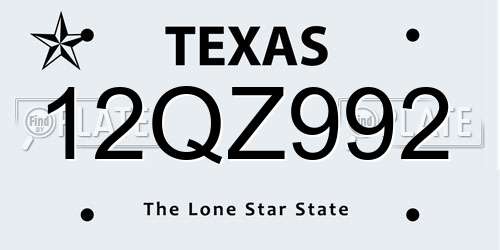 12QZ992 Texas License Plate