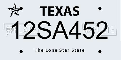 12SA452 Texas License Plate