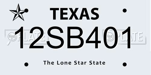 12SB401 Texas License Plate