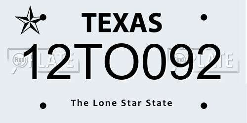 12TO092 Texas License Plate