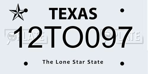 12TO097 Texas License Plate