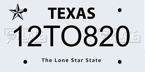 12TO820 Texas License Plate