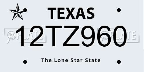 12TZ960 Texas License Plate
