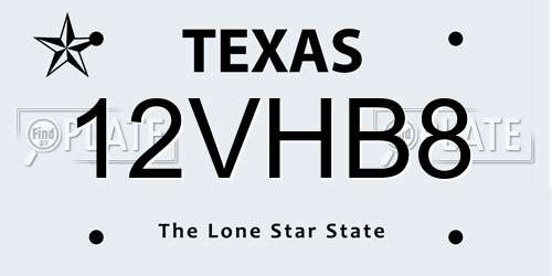 12VHB8 Texas License Plate