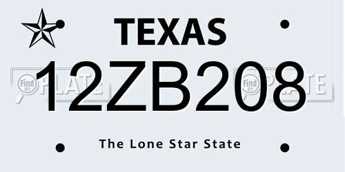 12ZB208 Texas License Plate