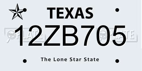 12ZB705 Texas License Plate