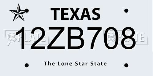 12ZB708 Texas License Plate