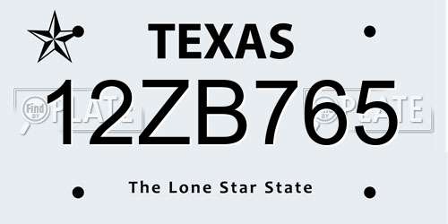 12ZB765 Texas License Plate
