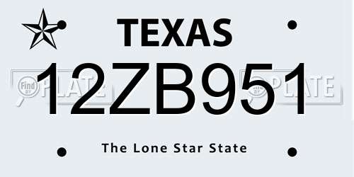 12ZB951 Texas License Plate