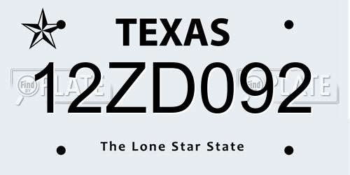 12ZD092 Texas License Plate
