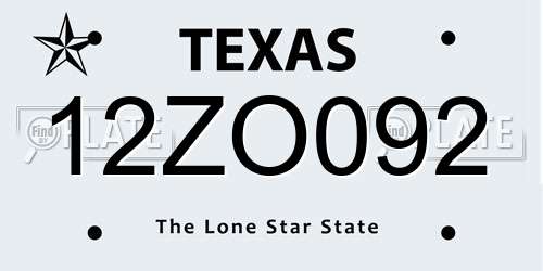 12ZO092 Texas License Plate