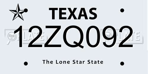 12ZQ092 Texas License Plate