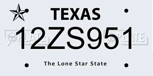 12ZS951 Texas License Plate
