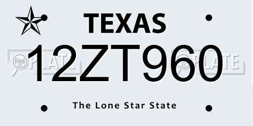 12ZT960 Texas License Plate