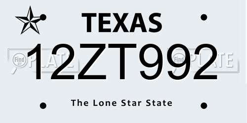 12ZT992 Texas License Plate