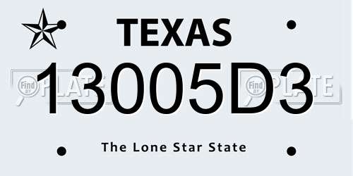 13005D3 Texas License Plate