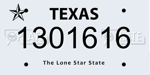 1301616 Texas License Plate