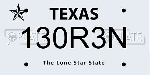 130R3N Texas License Plate