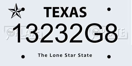 13232G8 Texas License Plate